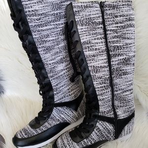Black & White lace up boots with side zipper